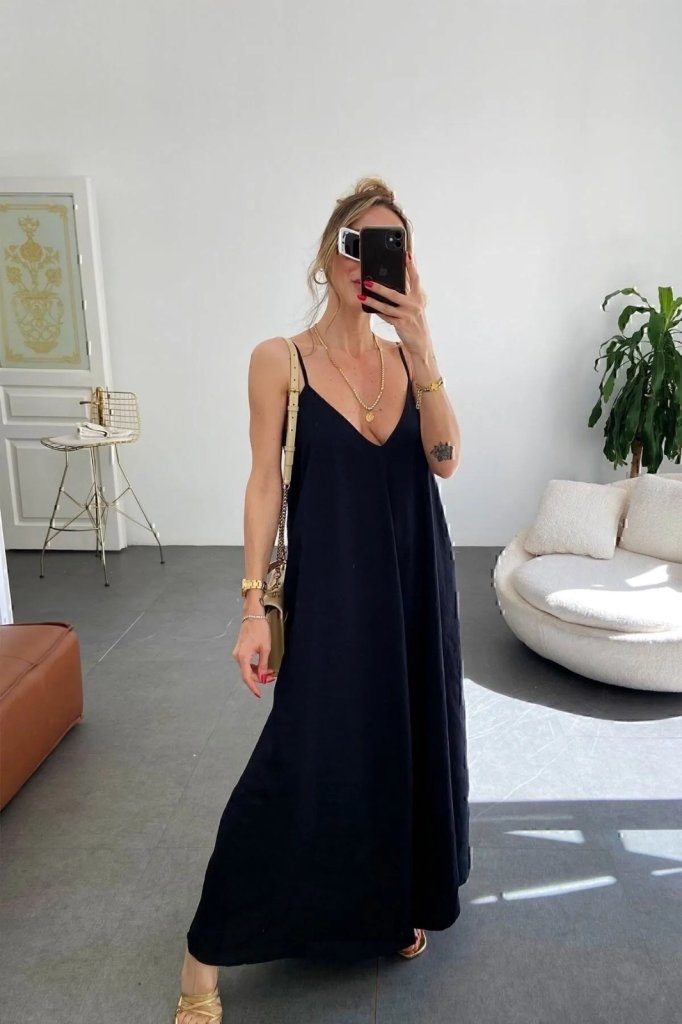 51c3feff9fc68c11395a Kadın Ip Askılı V Yakalı Uzun Aerobin Elbise - Görsel 1