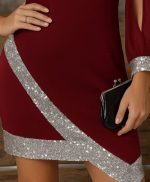 Kadın Uzun Kollu V Yakalı Pulpayetli Ithal Krep Elbise - Görsel 3