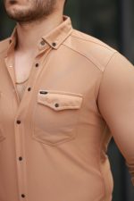 Erkek çift Cepli çıtçıt Düğmeli Uzun Kollu Gömlek - Görsel 3