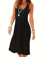 Kadın Sıfır Kol Göğüs Altı Pileli Viskon Elbise - Görsel 2