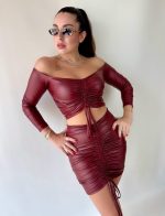 Kadın Büzgülü Deri Etek Takım Fırsat Ürün - Görsel 3