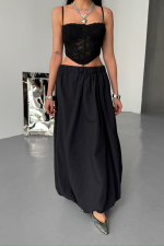 BEL LASTİKLİ BALON ETEK ŞANEL BOY SOFT KUMAŞ - Siyah - Görsel 2