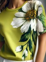 Kadın Kısa Kollu Bisiklet Yaka çiçek Baskılı Süprem Bluz - Görsel 2