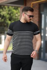 Erkek çizgi Desenli Bisiklet Yaka Kısa Kollu T-sihrt