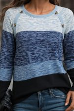 Kadın Uzun Kollu Yuvarlak Yaka Baskılı Düğme Detay Süprem Bluz - Görsel 2