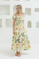 Madonna Yaka Elbise - Yeşil - Ekru - Görsel 3