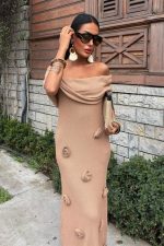 Eteği Gül Detay Madonna Yaka Elbise 2863 - Görsel 2