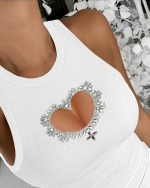 Kadın Kolsuz Kalp Dekolteli Taş Detaylı Kaşkorse Bluz - Görsel 3