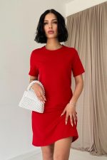 Kırmızı Kısa Kol Atlas Mini Elbise - Görsel 2