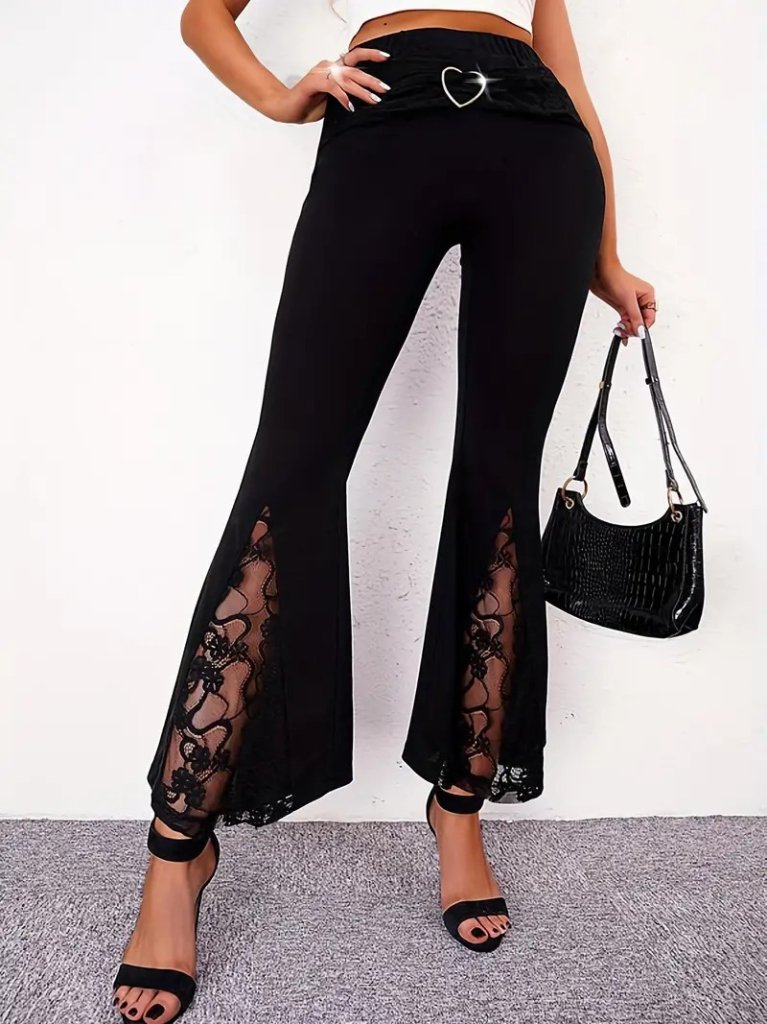 55298cfb29410d293cc1 Kadın Yüksek Bel Kalpli Kemer Dantel Detaylı Dalgıç Pantolon - Görsel 1