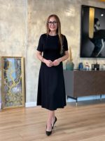 Kadın Kısa Kollu Bisiklet Yaka Midi Viskon Iki Iplik Elbise - Görsel 3