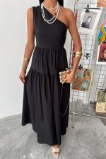 Tek Omuzlu Pile Detay Maxi Elbise 2895 - Görsel 3