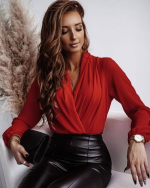 Kadın Uzun Kollu Kruvaze Yaka Sandy Bluz - Görsel 2