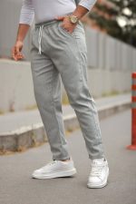 Erkek Beli Bağcıklı çizgili Pantolon - Görsel 2