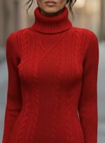 Kadın Uzun Kollu Balıkçı Yaka Kısa Triko Elbise - Görsel 2