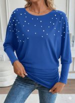 Kadın Uzun Kollu Yuvarlak Yaka Incili Viskon Bluz - Görsel 2