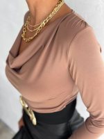 Kadın Sandy Kumaş Degaje Yaka Uzun Kollu Bluz - Görsel 2