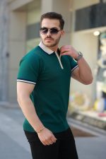 Erkek Renkli Yaka Kısa Kollu Tişört - Görsel 3