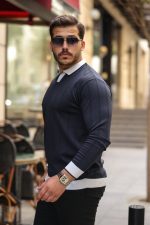 Erkek Renkli Yaka Manşet Uzun Kollu Triko - Görsel 2