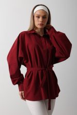Bel Detaylı Gömlek - Bordo - Görsel 2