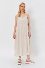 Askılı Uzun Çan Elbise - Natür - Görsel 3