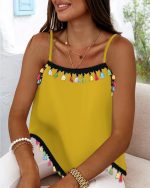 Kadın Ip Askılı Püskül Detaylı Sandy Bluz - Görsel 2