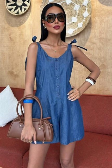 Tensel Denim Kumaşlı Mini Tulum 1363