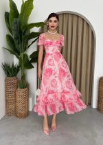 ŞİFON KUMAŞ DİJİTAL DESEN BASKILI ELBİSE - Görsel 3