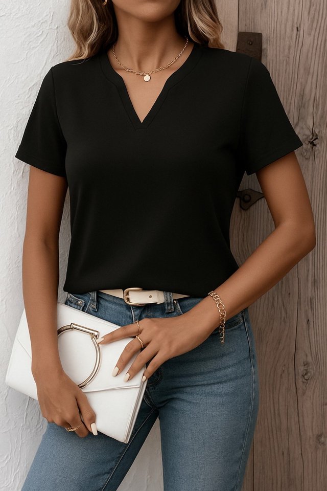 57fd117c0228f985c498bb932c7348b6 Kadın Kısa Kollu V Yakalı Ithal Krep Elbise - Görsel 1