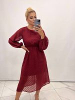 Kadın Uzun Kollu Astar Detay Fırsat ürün Ponpon şifon Elbise - Görsel 2