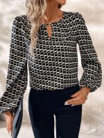 Kadın Uzun Kollu Damla Detaylı Yaka Desenli Süprem Bluz - Görsel 2