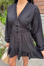 Brode Şeritli Eteği Fırfırlı Elbise 2897 - Görsel 3