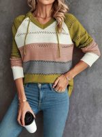 Kadın Uzun Kollu V Yakalı Bağcıklı Kapşonlu Triko Bluz - Görsel 2