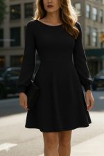 Kadın Uzun Kollu Kayık Yaka Kısa Triko Elbise - Görsel 3