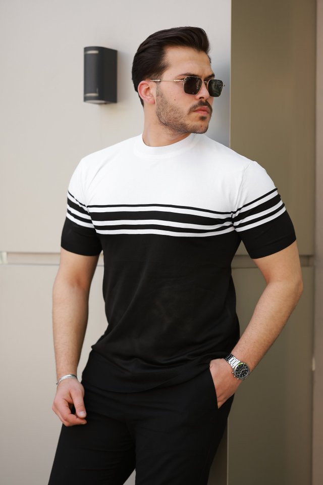 5c3ddf0001dbc6ad5c69eceb47dd7438 Erkek çizgili Kısa Kollu T-shirt - Görsel 1