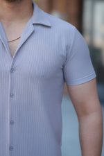 Erkek Ottoman Kumaş Apaj Yaka Kısa Kollu Gömlek - Görsel 3