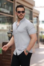 Erkek Hakim Yaka Kısa Kollu Gömlek - Görsel 2