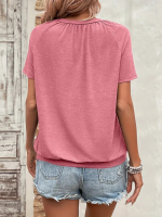 Kadın Kısa Kollu V Yakalı Büzgü Detaylı Viskon Bluz - Görsel 3