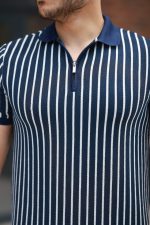 Erkek çizgili Fermuar Yakalı Kısa Kollu Tişört - Görsel 3