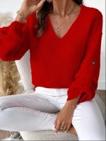 Kadın Uzun Kollu V Yakalı Düğmeli Triko Bluz - Görsel 2