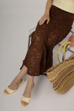 Bel Lastikli Dantel Etek - Kahve - Görsel 3