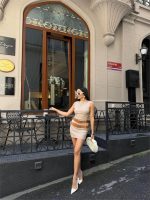 POLYVİSCON ÇİFT KEMER DETAYLI ELBİSE - Bej - Görsel 2