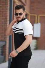 Erkek çizgi Desenli Yakalı Kısa Kollu T-shirt - Görsel 2