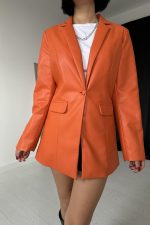 Oranj Düğmeli Deri Ceket - Görsel 3