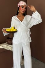 Kruvaze Model Klasik Pantolonlu Çupra Keten Takım 10191 - Görsel 3