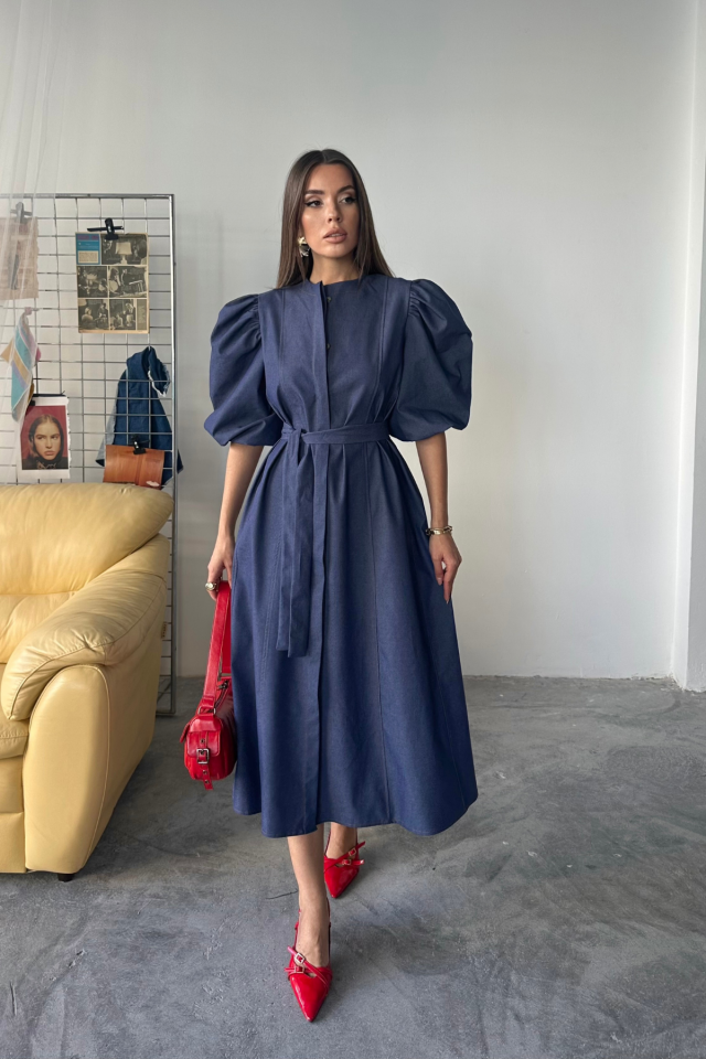 5deb9f9c9f133a1b9f7b TENCEL KARPUZ KOL ELBİSE - İndigo - Görsel 1