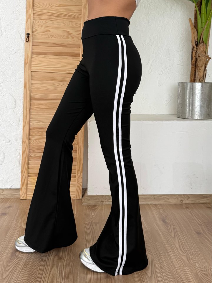 5dfdc3d1706b3471da0d234a422b3fdc Kadın Yüksek Bel şerit Detaylı Ispanyol Paçalı Dalgıç Pantolon - Görsel 1