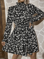 Kadın Uzun Kollu Balıkçı Yaka çiçek Baskılı Helen Kumaş Elbise - Görsel 2