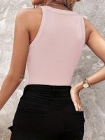 Kadın Halter Kollu Yuvarlak Taşlı Yaka Damla Detaylı Kaşkorse Bluz - Görsel 3