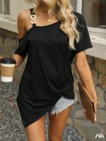 Kadın Tek Omuzu Açık Toka Detaylı Viskon Bluz - Görsel 3